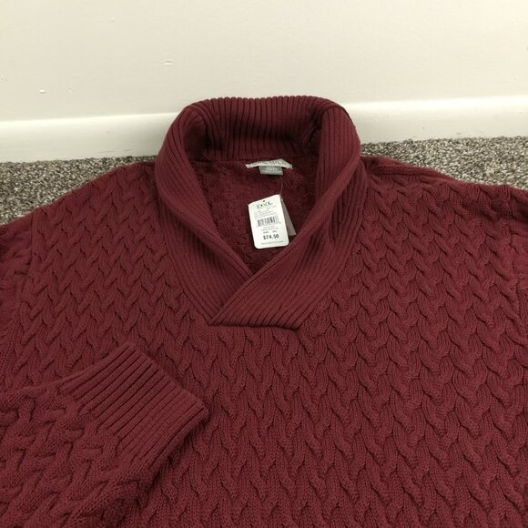 NWT Oak Hill Sweater Shawl Collar Cable Knit Heavy Cotton Burgundy Red Mens 3XL